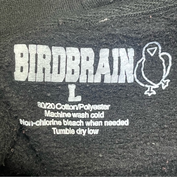 BirdBrain Drawstring Black Hoodie Unisex Large - Picture 6 of 7